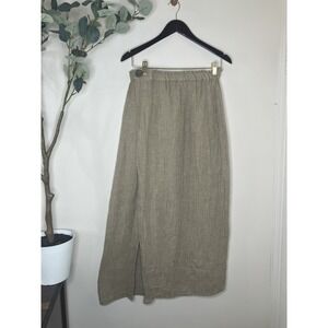 Flax Maxi Skirt Size S 100% Linen Stretch Waist Minimalist Coastal Style